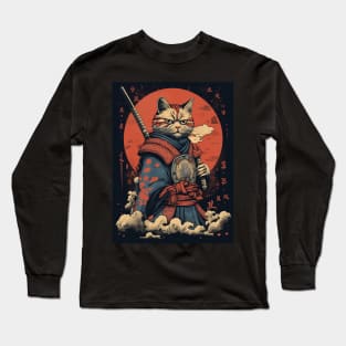 Japanese Art Cat Ninja Ukiyo-e Anime Style Samurai Cat Long Sleeve T-Shirt